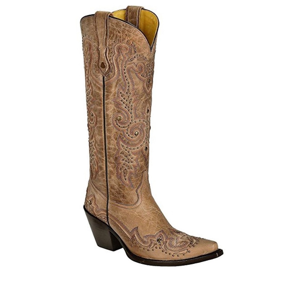 CORRAL Women's Bone Studded Wingtip Snip Toe Cowgirl Boots G1032